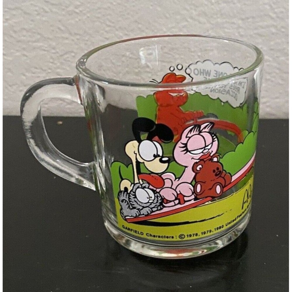 Vintage McDonalds Garfield Friends Glass Coffee Cup Comic Jim Davis 8 Oz.